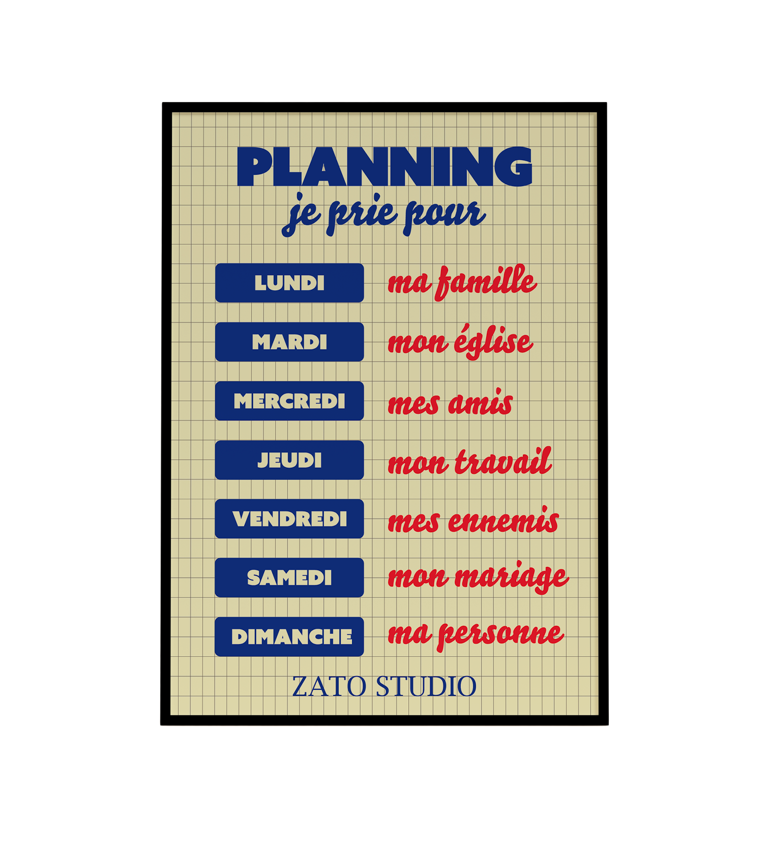 Affiche décoration chrétienne - Planning